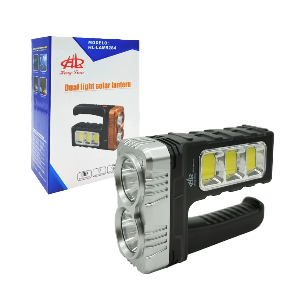 Lámpara linterna multifuncional portátil recargable con doble luz y panel solar / hl-lam5284