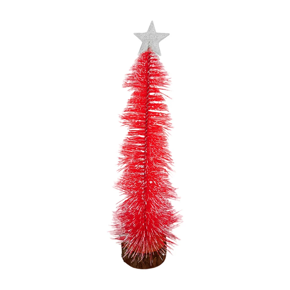 Mini árbol de navidad con base de madera + luces led rgb, efecto nevado y estrella transparente 29cm, variedad de colores / hl-sdh8800