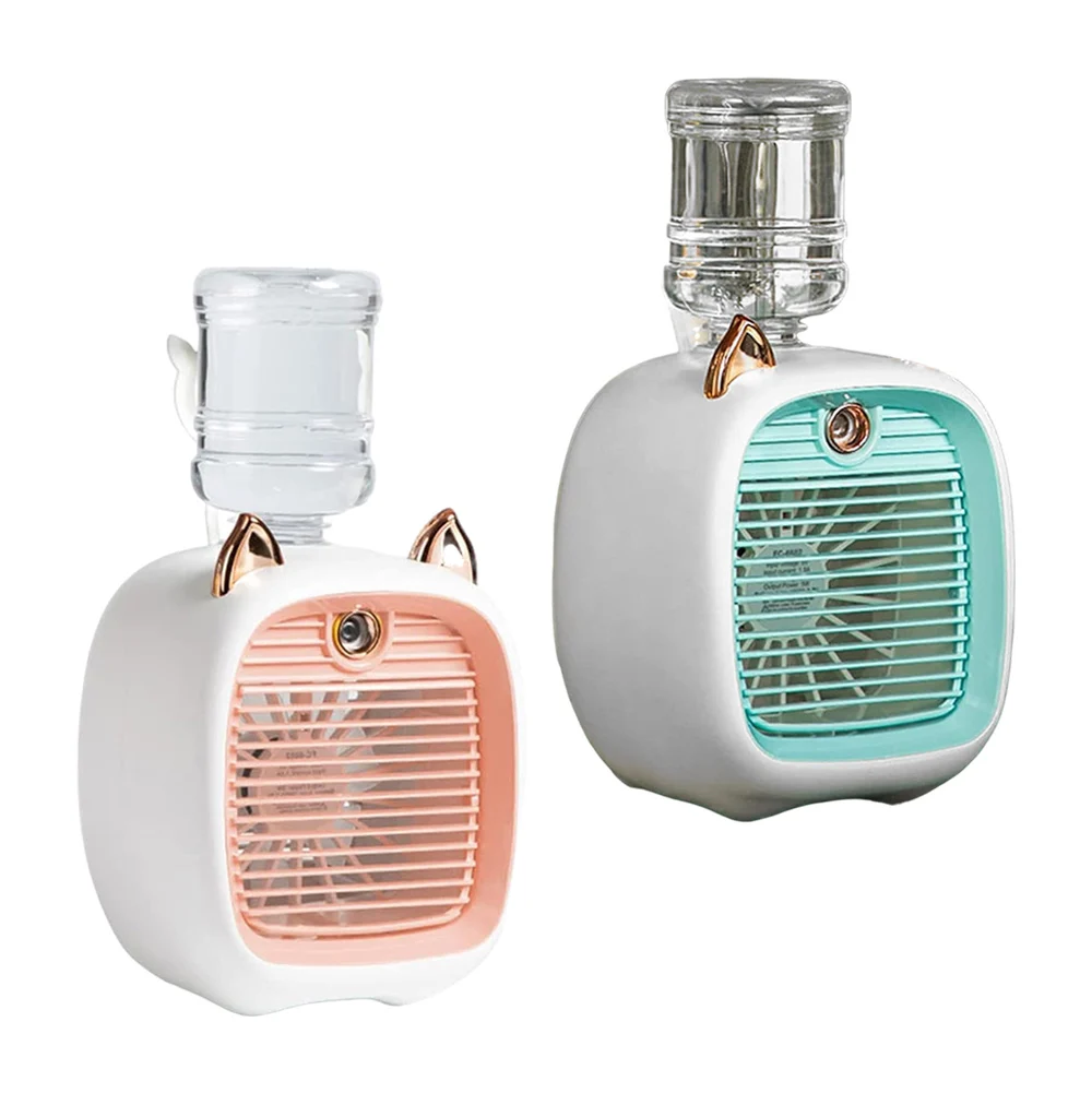 Mini ventilador aire cooler usb con función de humidificador + diseño de gato con mini garrafón, variedad de colores / spray cooling fan / ven8967 / fs-l65