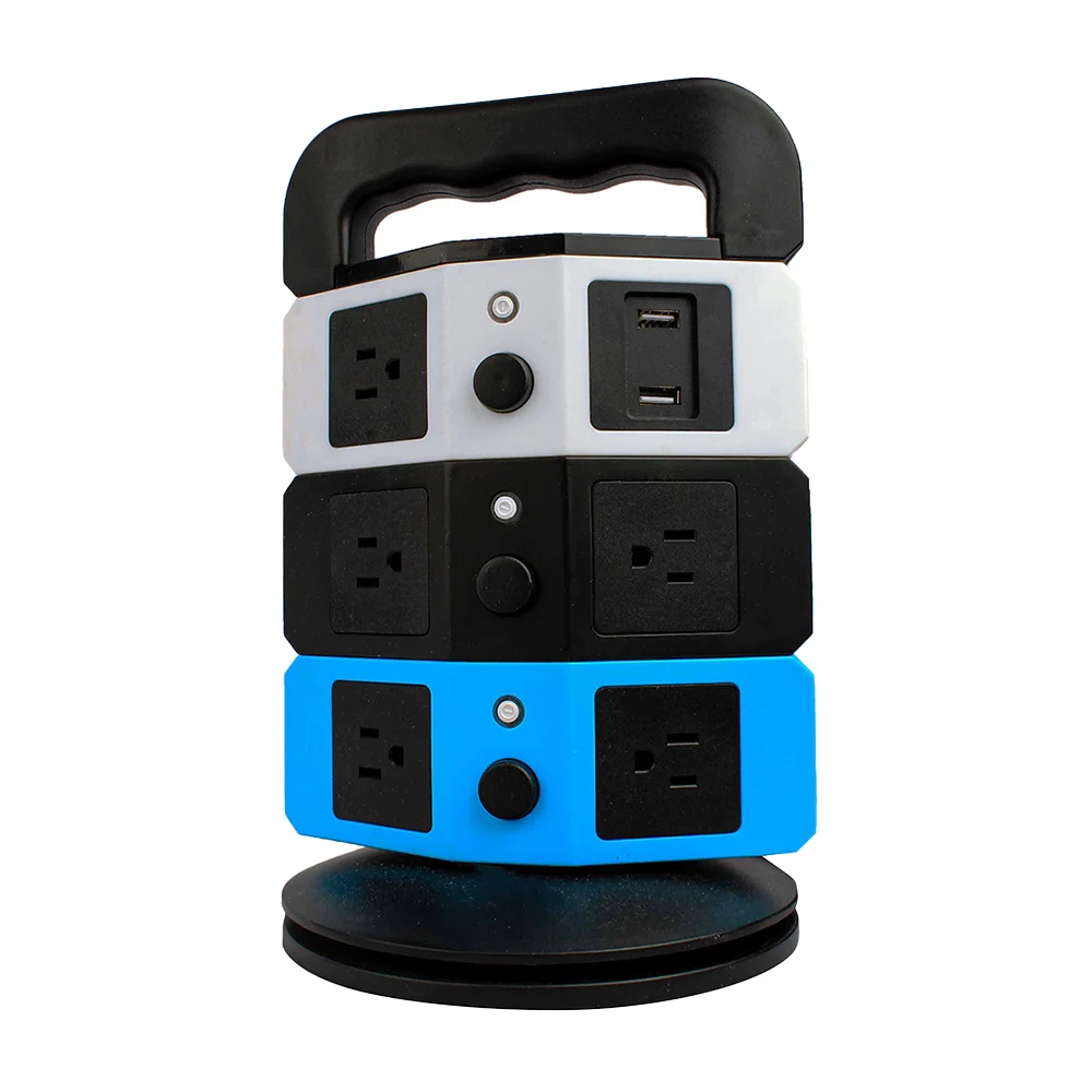 Torre multicontacto con 8 enchufes tomacorrientes y 2 puertos usb con interruptor / vertical socket