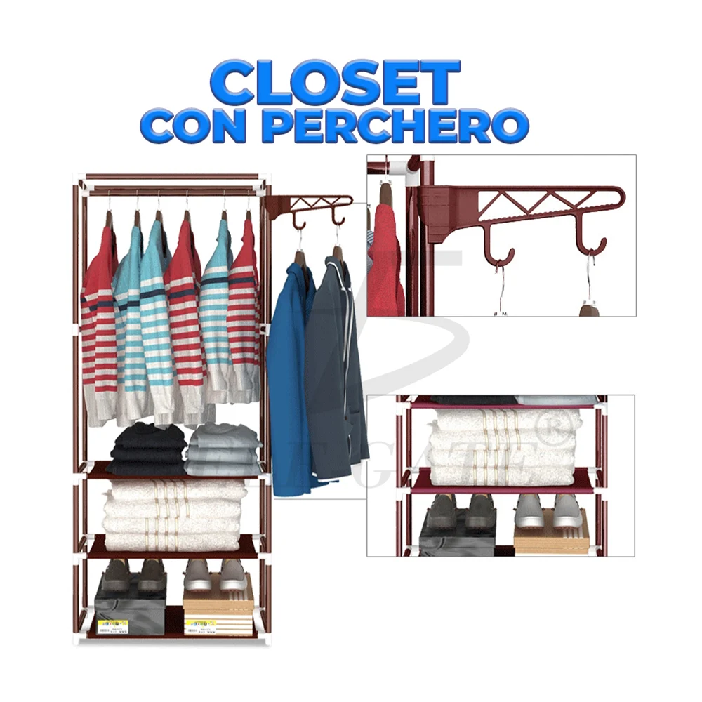 Closet / organizador rectangular multifuncional montable ele-gate para ropa con 1 tubo y 3 repisas, variedad de colores / hog.184.4