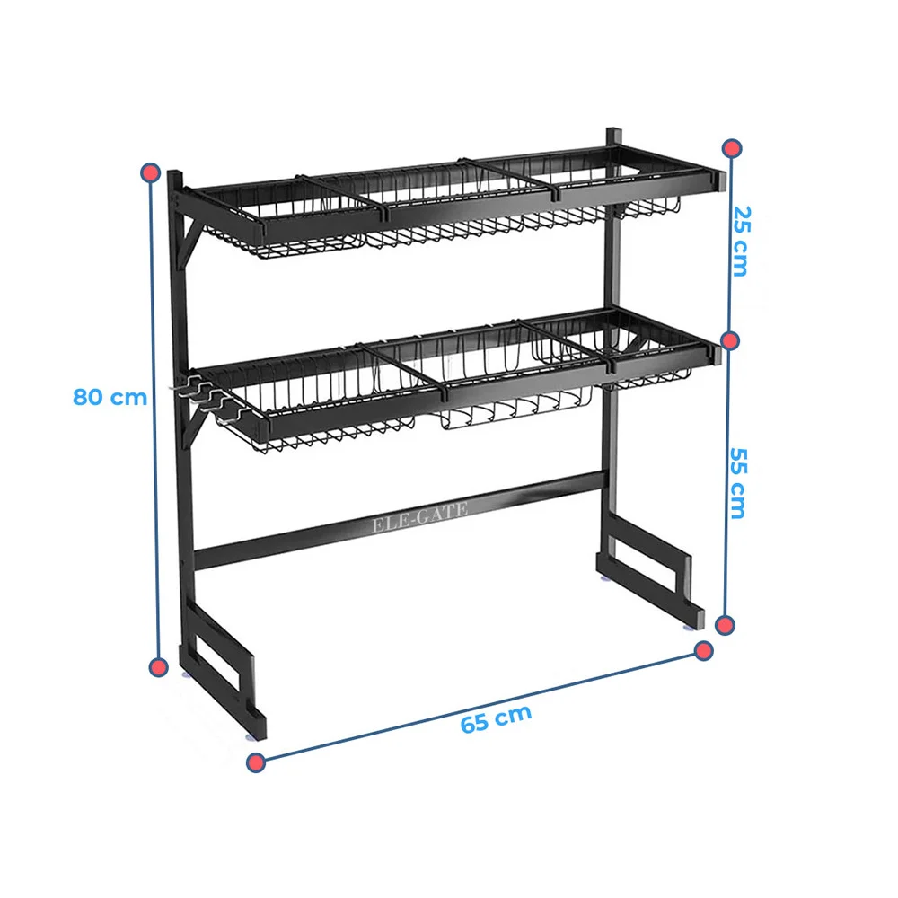 Escurridor organizador de acero inoxidable con 2 niveles para trastes de cocina