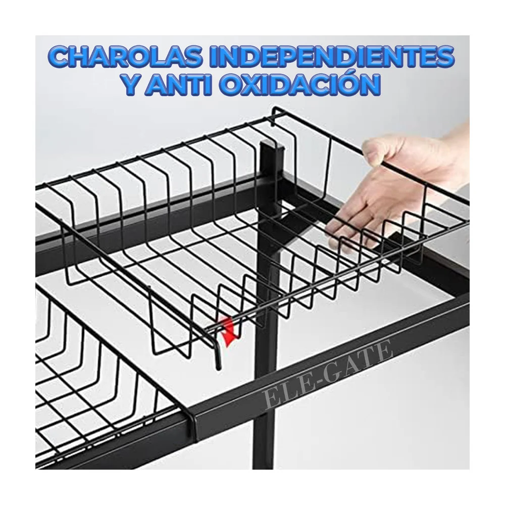 Escurridor organizador de acero inoxidable con 3 niveles para trastes de cocina 30x80x85cm