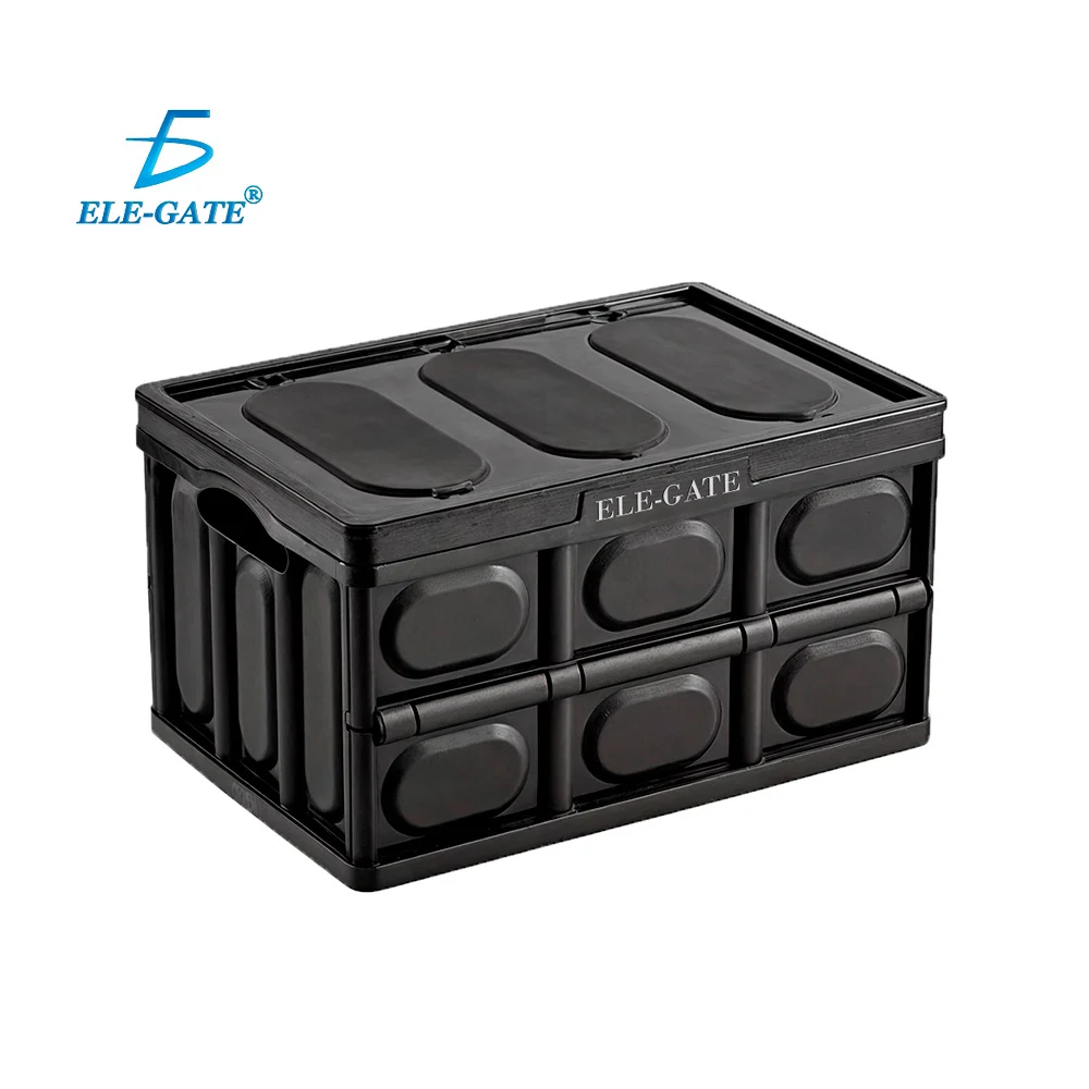 Caja de plástico negra plegable reforzada y con estructura apilable