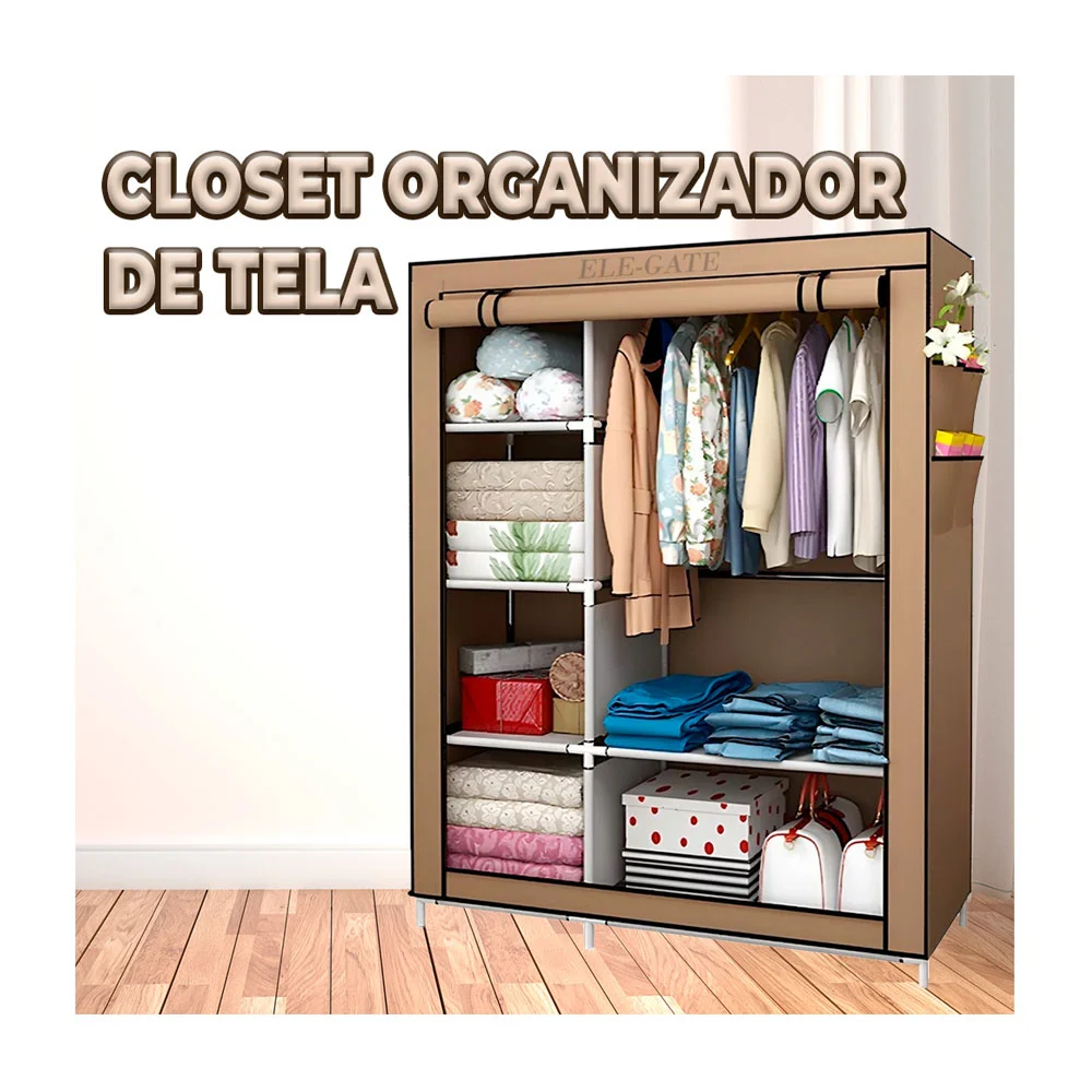 Closet organizador de tela con estructura de metal con 5 compartimentos y tubo para colgar la ropa / hog.284