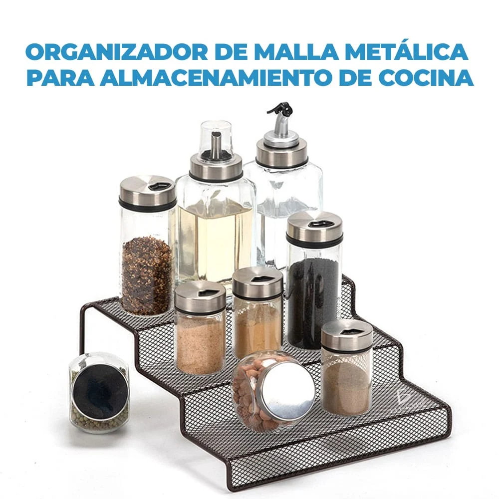 Organizador de malla metálica con 3 niveles para artículos de cocina, 24.8x27.9x11.9cm / hog.jl7076