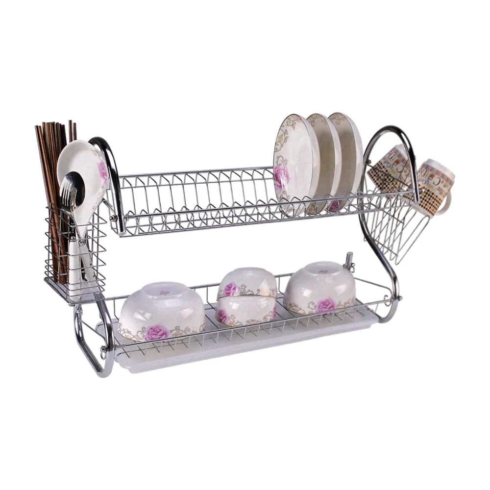 Estante - escurridor para trastes metálico con 2 niveles y 2 soportes para los cubiertos, diseño en forma de s / 10677 / new arrival / wj8465 / 951838