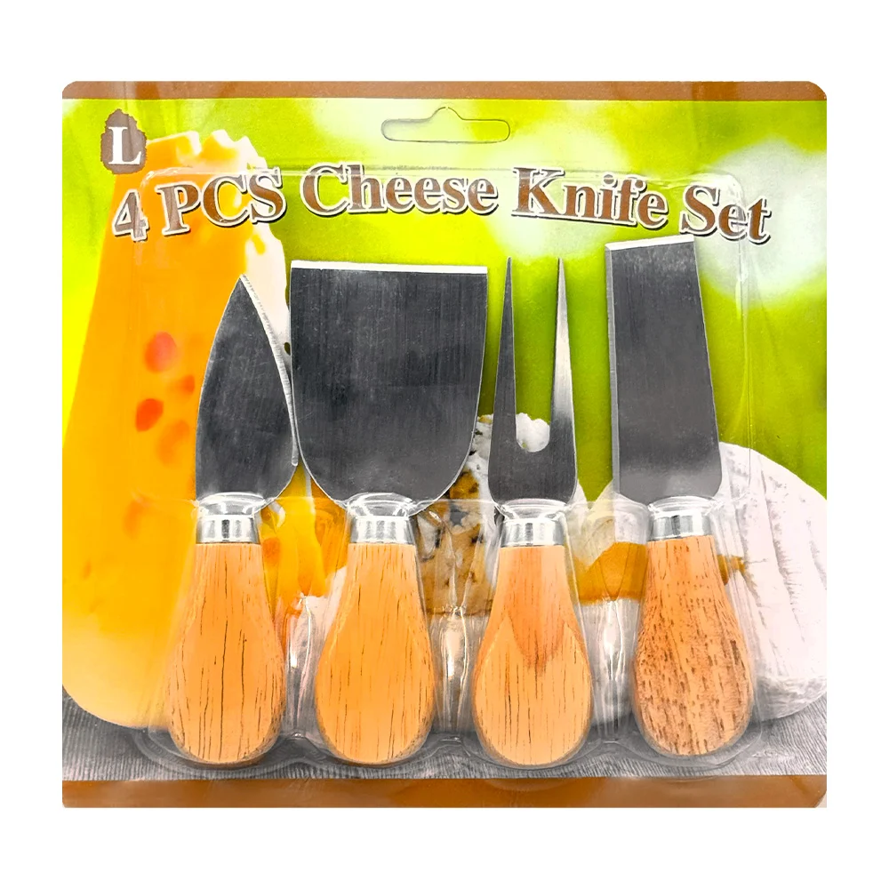 Blíster de 4 cuchillos - palas con mango de madera para quesos / cheese knife set / hp4pcs / cju-273
