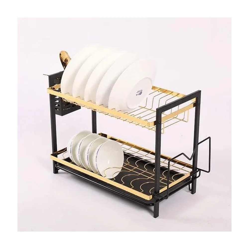 Escurridor de trastes metálico con 2 niveles y recipiente para cubiertos / dish rack / mzy-222