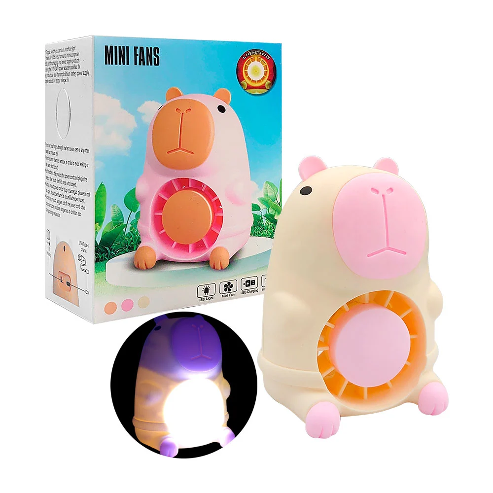 Mini ventilador recargable con forma de capibara para el escritorio con lámpara, 110x83x70mm, variedad de colores / mini fans / hq66-32