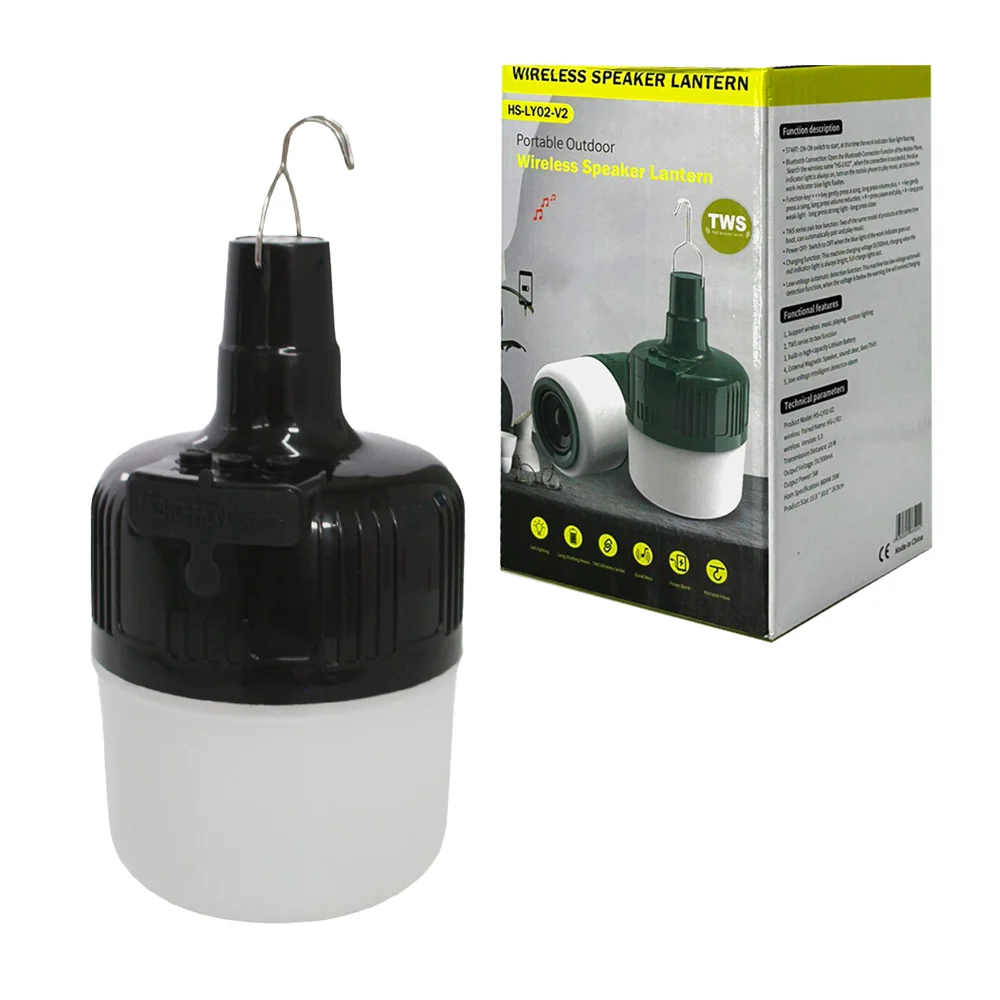 Lámpara bocina tipo foco recargable con panel solar y gancho para colgar, variedad de colores / hl-yxd9492 / hs-ly02-v2