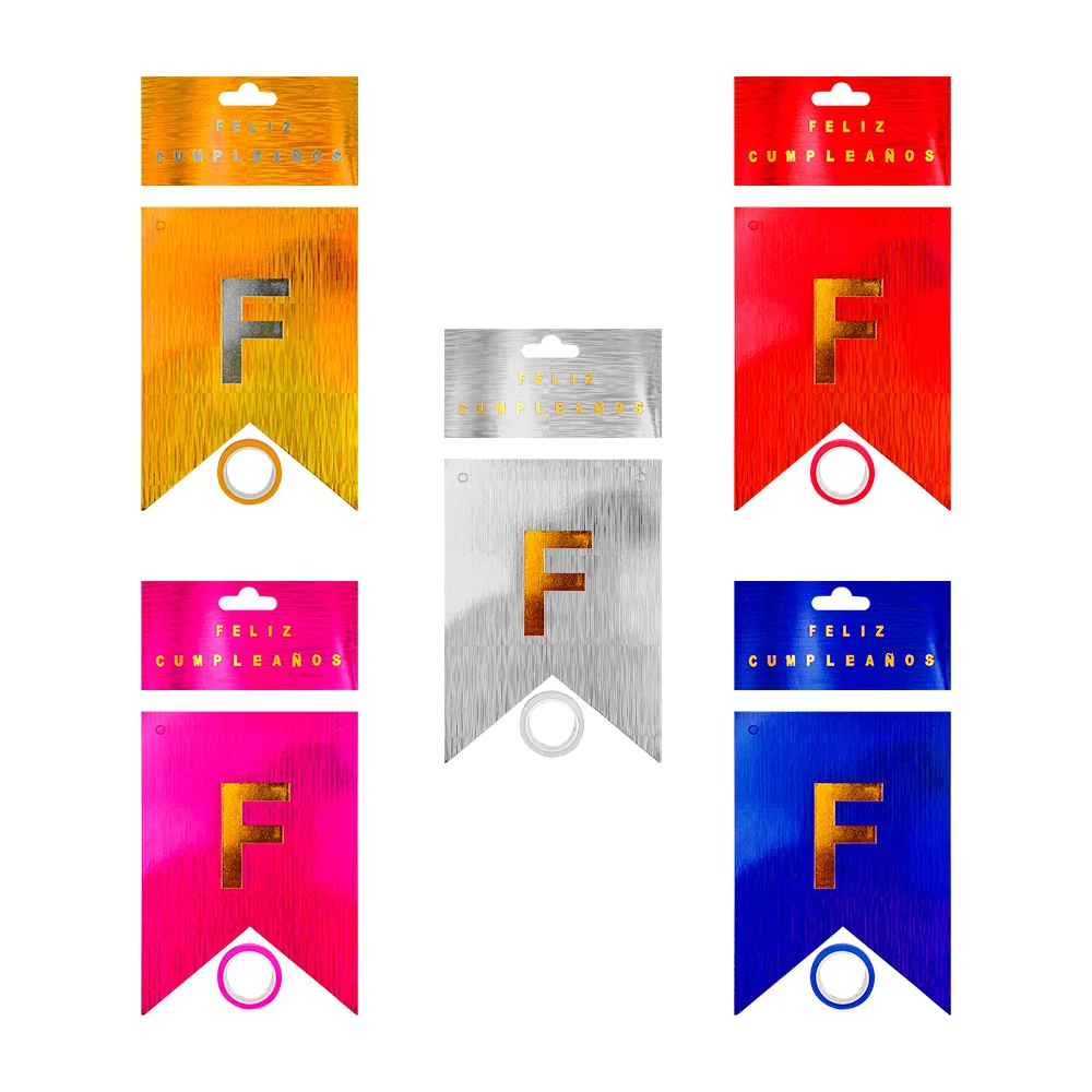 Banner - banderín - guirnalda holográfica con líneas con tema de Feliz compleaños, variedad de colores / ht-228