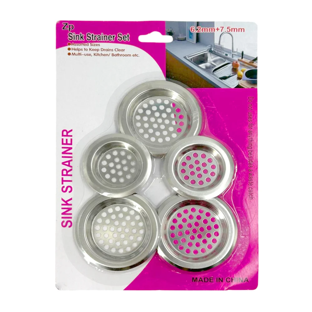 Blíster de 5 filtros coladores para tarja, variedad de tamaños / sink strainer / ht653