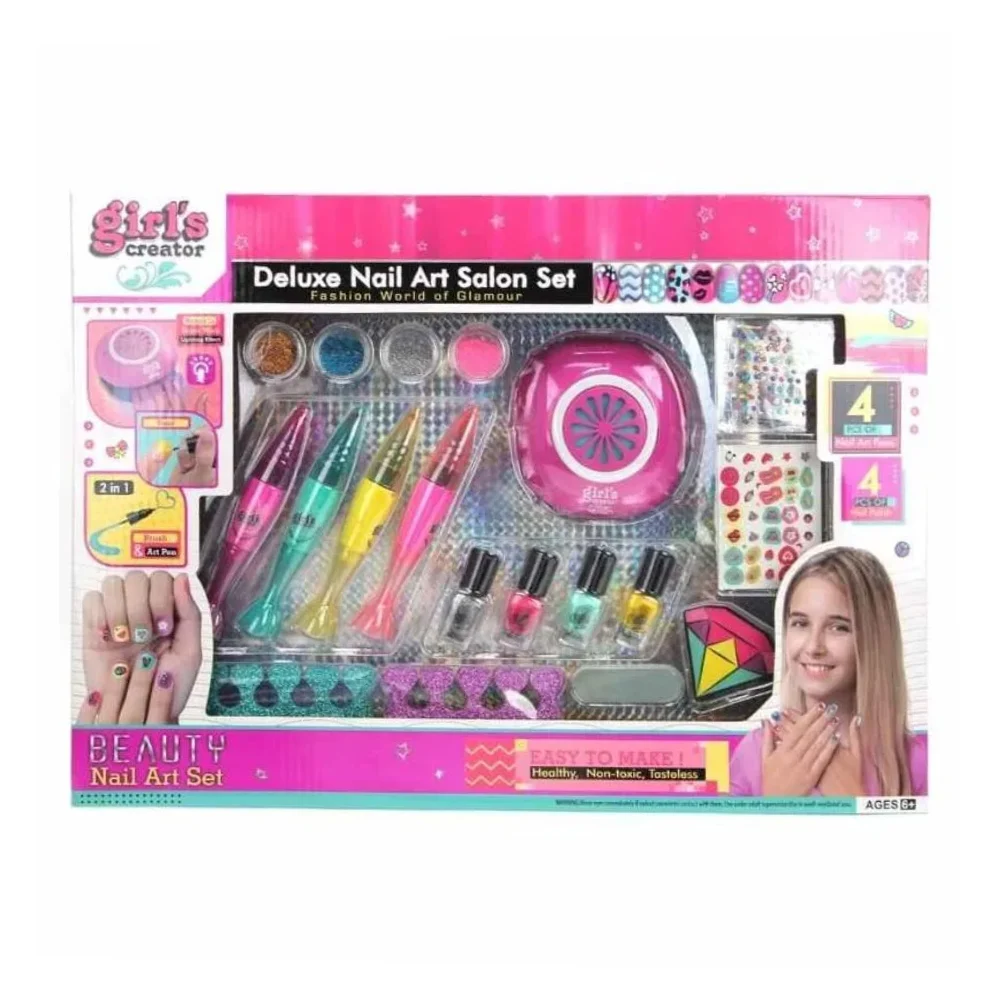 Kit de manicura infantil con esmaltes, lámpara y accesorios decorativos para uñas / girls creator