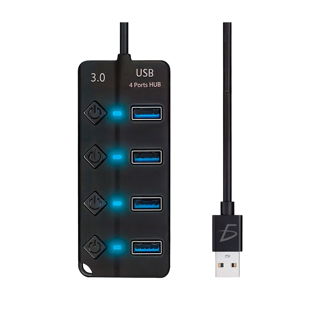 Hub de 4 puertos usb, con transferencia rápida de 5 gbps, indicador led y control independiente