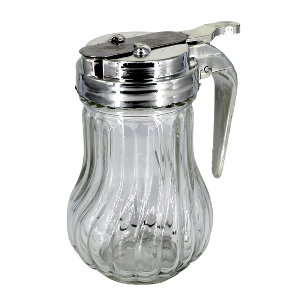 1pza Frasco mielero de cristal transparente con agarradera metálica / glassware