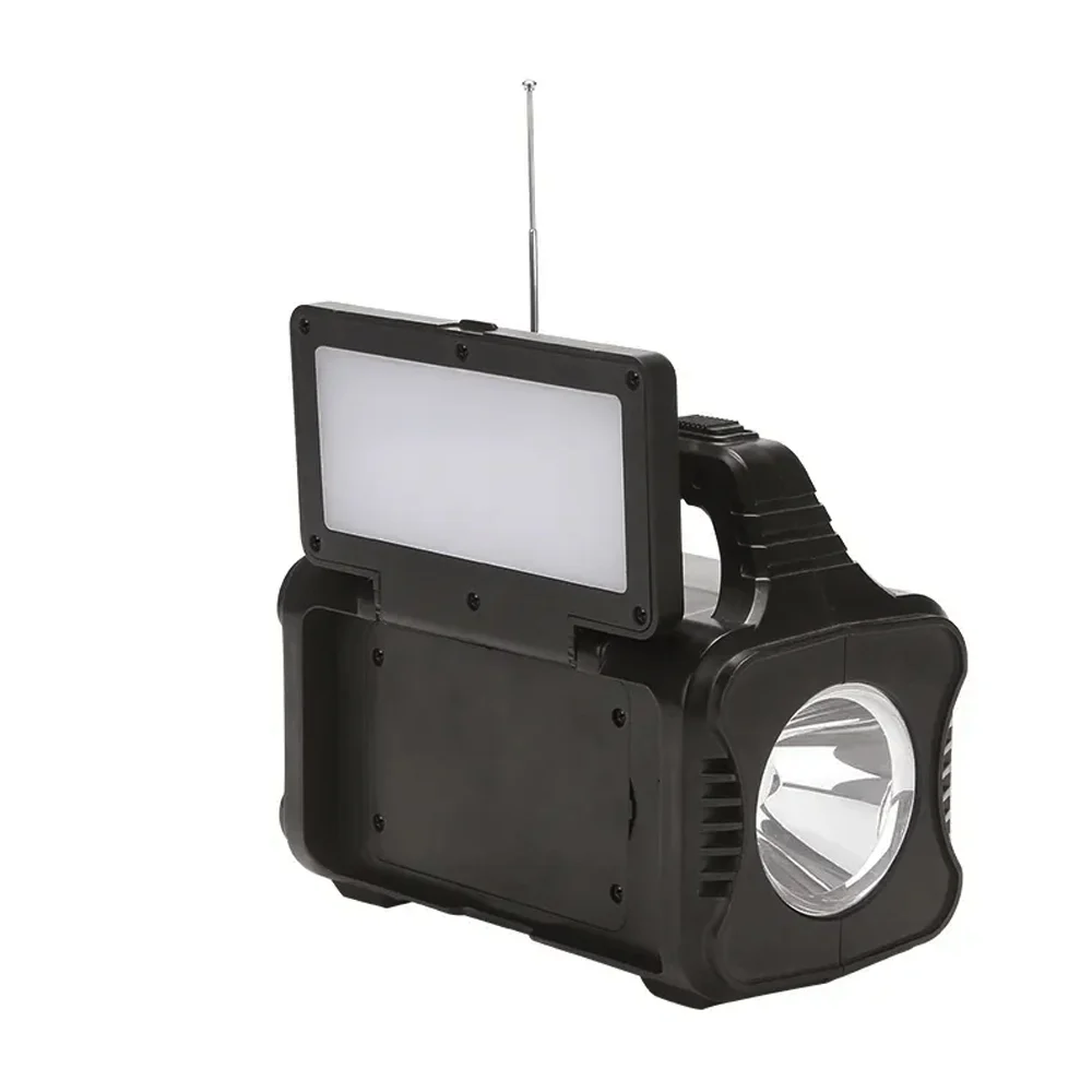 Lámpara de mano con 4 focos led, panel solar para recargar + bocina bluetooth y radio fm / gd-8076