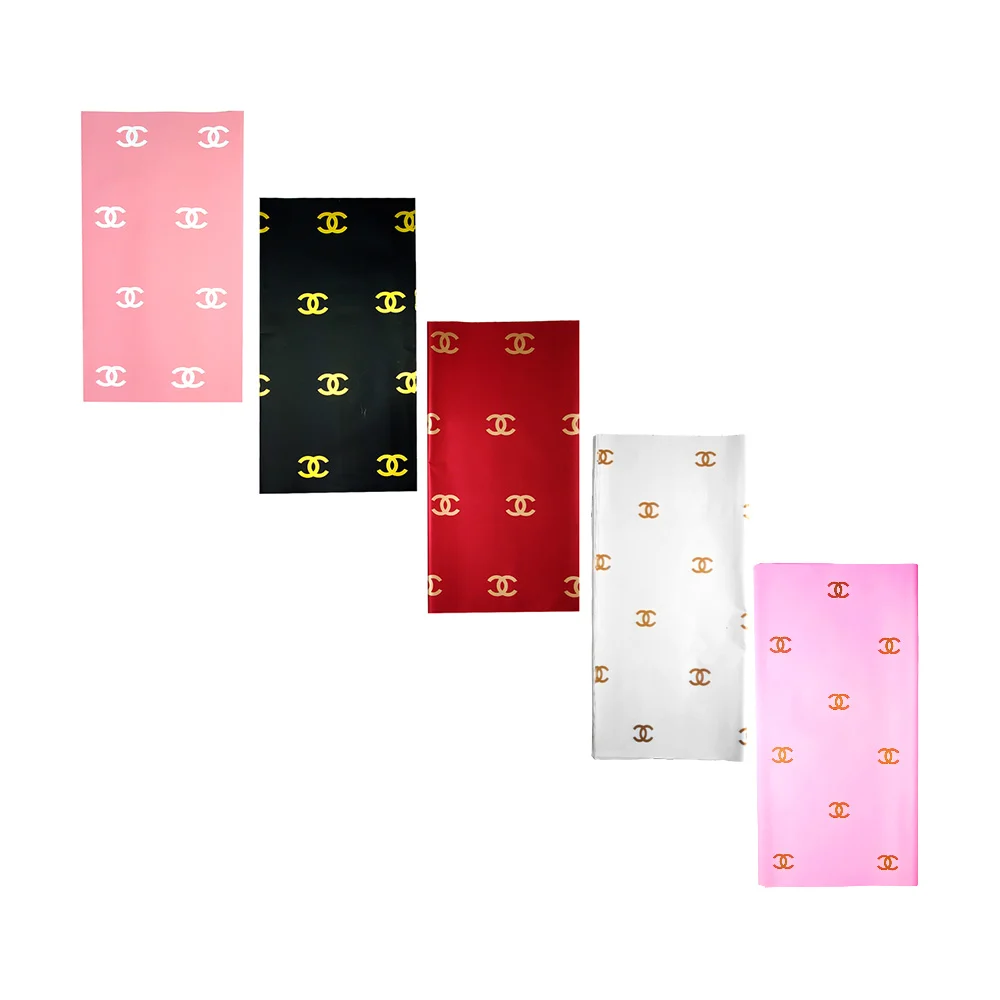 Paquete con 20 pliegos de papel para regalo con estampado de marca de moda cc con logo metálico, variedad de colores / hz-29