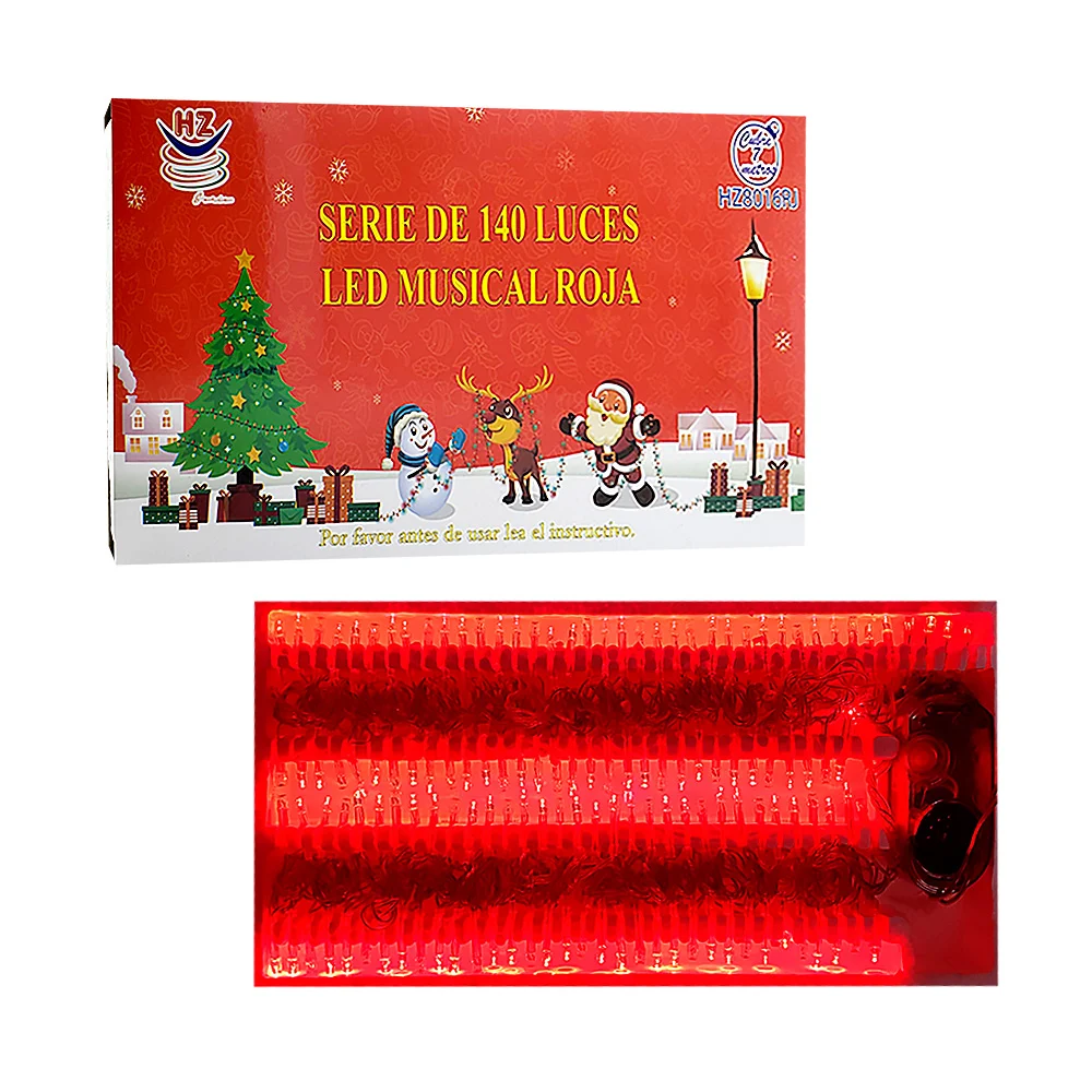 Serie led musical con 140 luces navideñas de 7 metros en color roja / hz8016rj