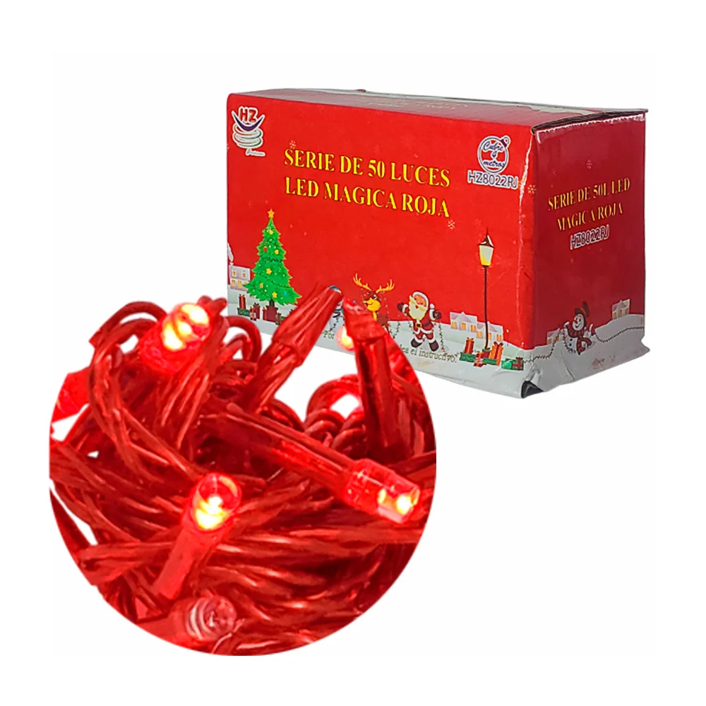 Serie de cable rojo de 4 metros con 50 luces navideñas en color roja / hz8022rj