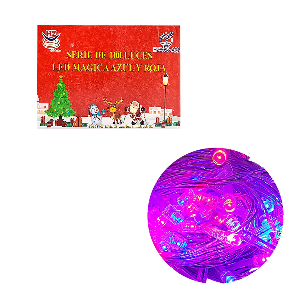 Serie de cable transparente de 7 metros con 100 luces navideñas en color azul y roja / hz8023-arj