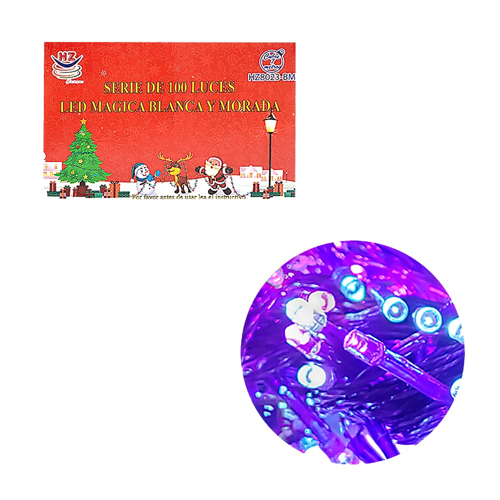 Serie de cable morado de 7 metros con 100 luces navideñas en color blanca y morada / hz8023-bm