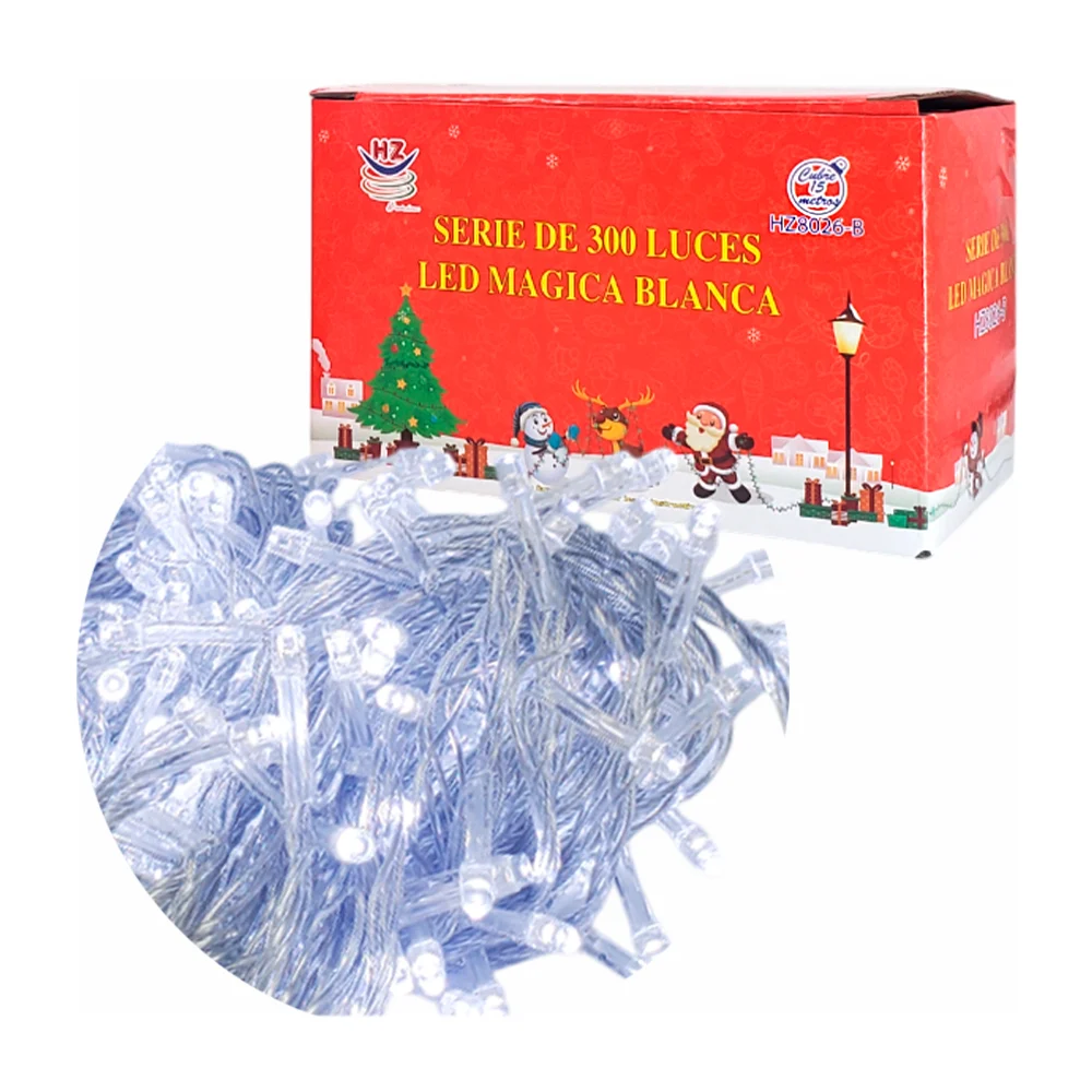 Serie de cable transparente de 15 metros con 300 luces navideñas en color blanca / hz8026-b