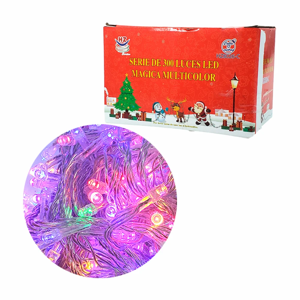 Serie de cable transparente de 15 metros con 300 luces navideñas en tono multicolor / hz8026-c