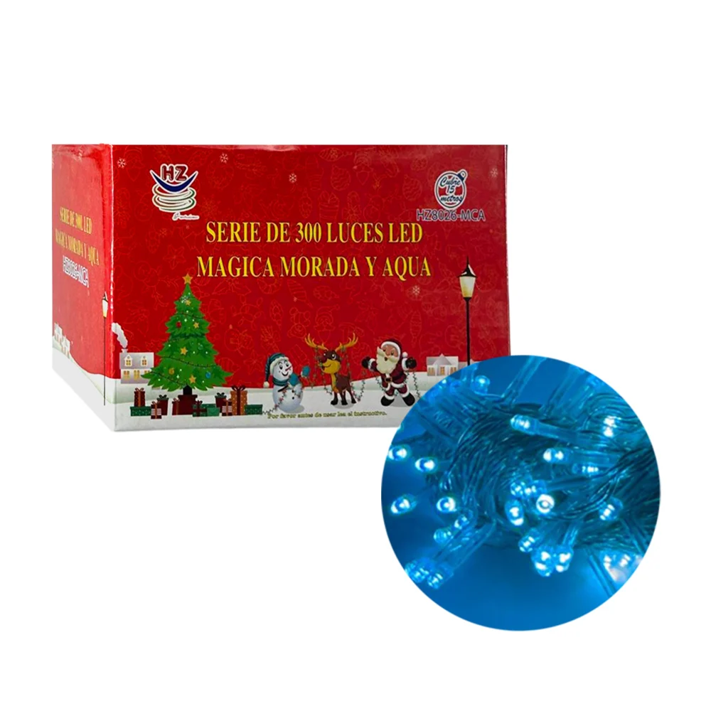 Serie de cable transparente de 15 metros con 300 luces en color aqua / hz8026-mca