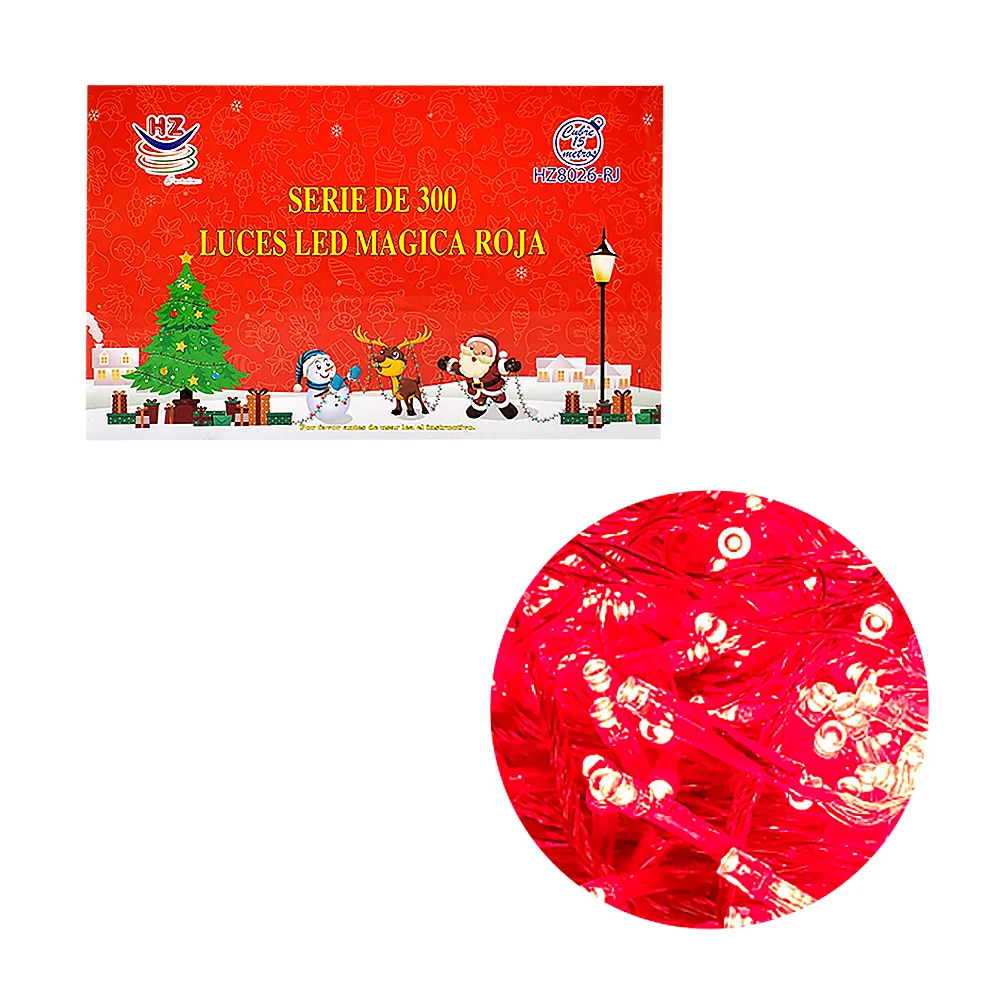 Serie de cable rojo de 15 metros con 300 luces navideñas en color roja / hz8026-rj
