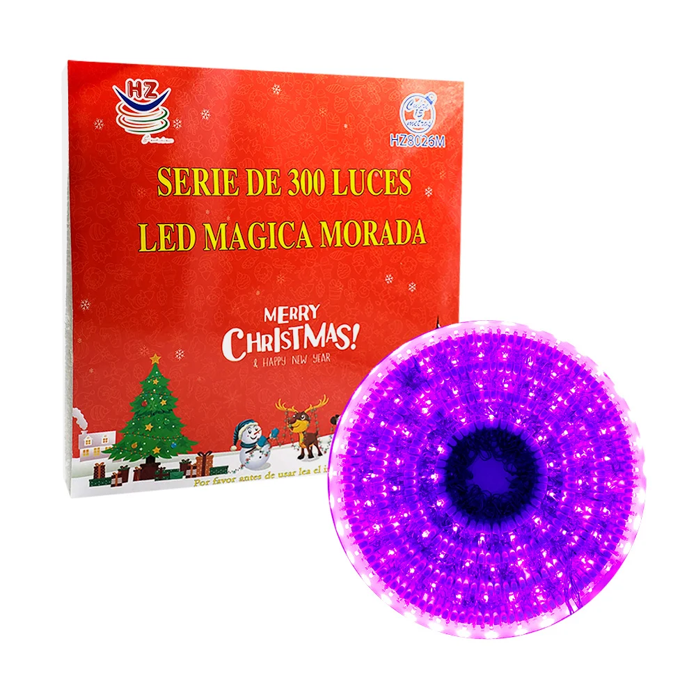 Serie led con 300 luces navideñas de 15 metros en color morada / hz8026m