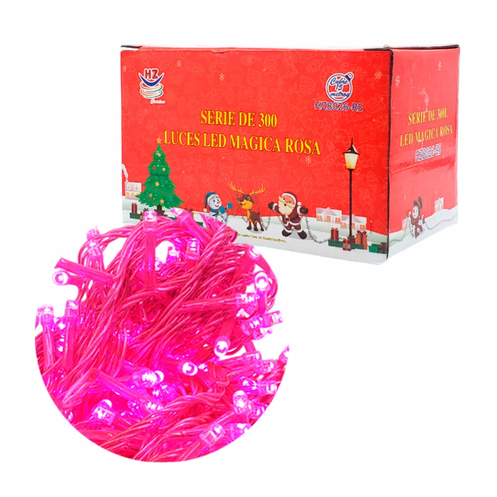 Serie de cable rosa de 15 metros con 300 luces navideñas en color rosa / hz8026-rs