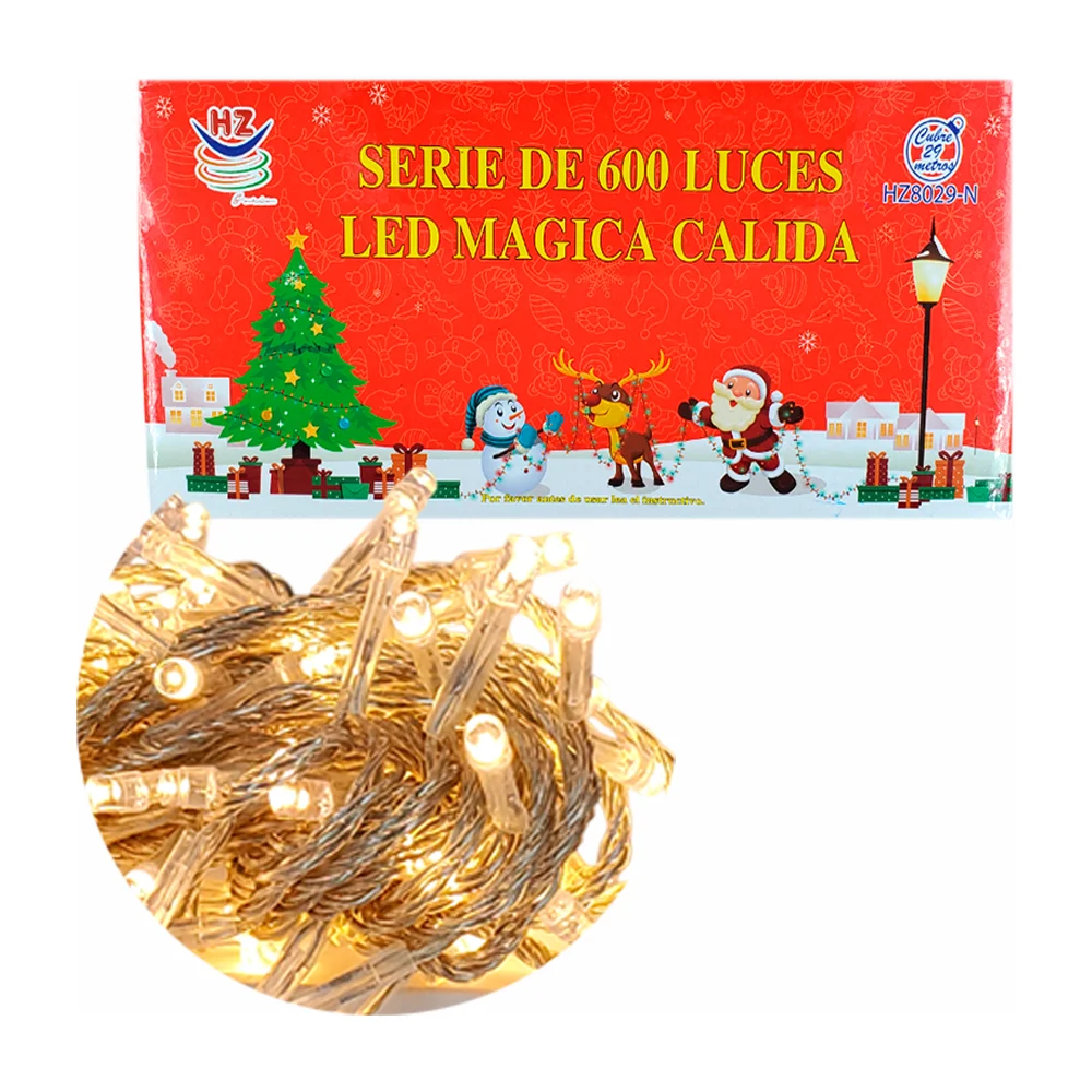 Serie de cable transparente de 29 metros con 600 luces navideñas en tono cálida / hz8029-n