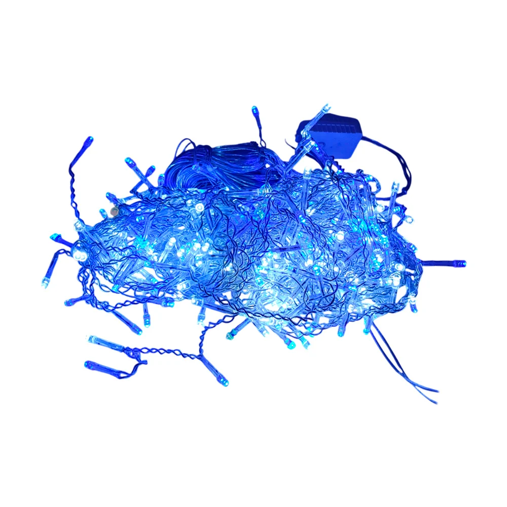 Serie cascada de cable transparente de 6 metros con 300 luces navideñas en color blanca y azul / hz8032ba
