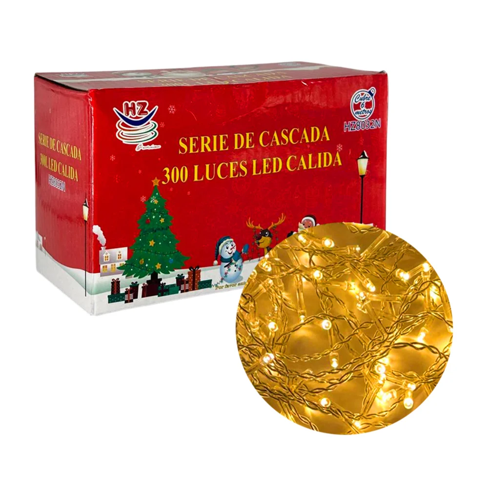 Serie cascada de cable transparente de 6 metros con 300 luces navideñas en tono cálida / hz8032n