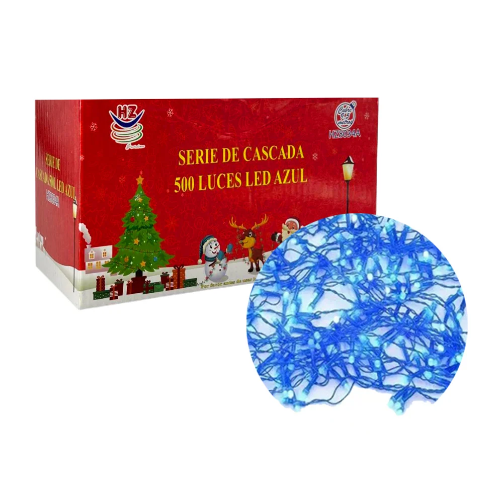 Serie cascada de cable azul de 9.5 metros con 500 luces navideñas en color azul / hz8034a