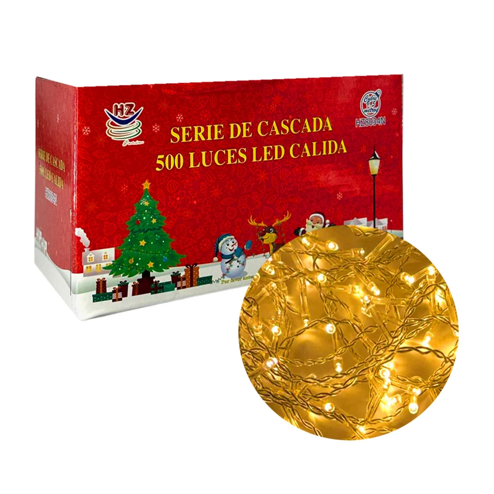 Serie cascada de cable transparente de 9.5 metros con 500 luces navideñas en tono cálida / hz8043n