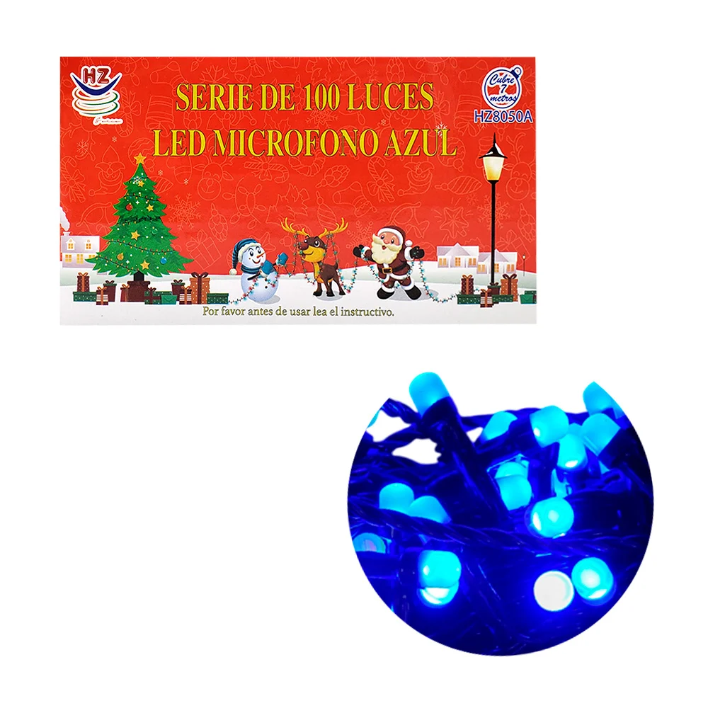 Serie de cable negro de 7 metros con 100 luces navideñas con diseño de micrófono y en color azul / hz8050a