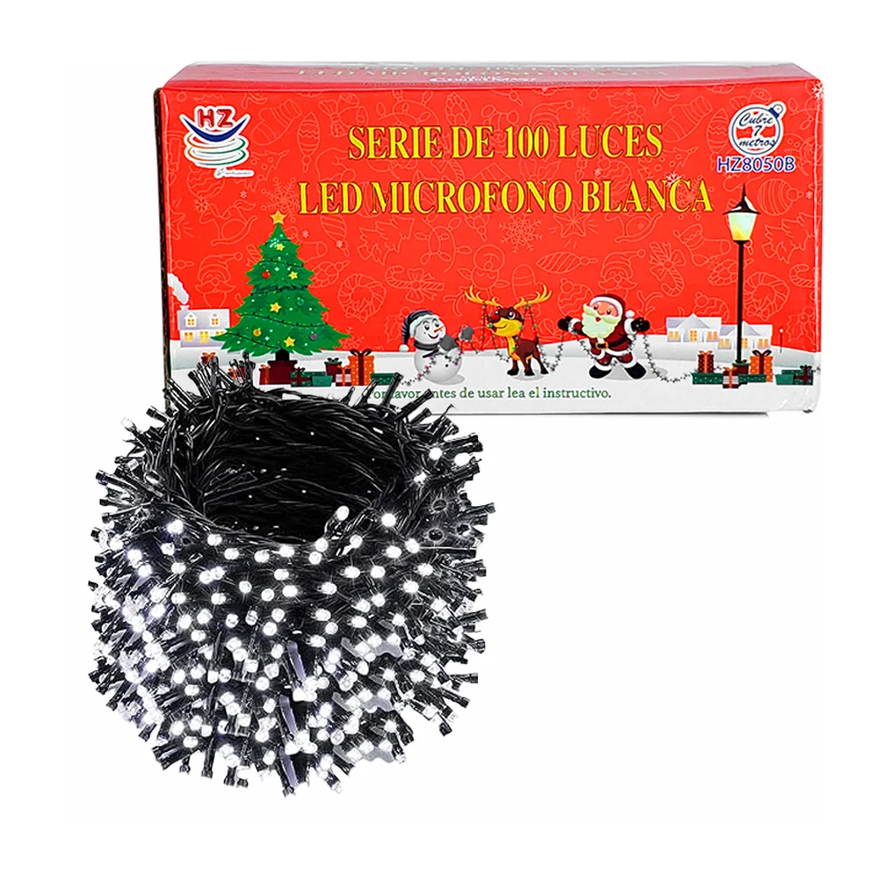 Serie de cable negro de 7 metros con 100 luces navideñas con diseño de micrófono y en color blanca / hz8050b