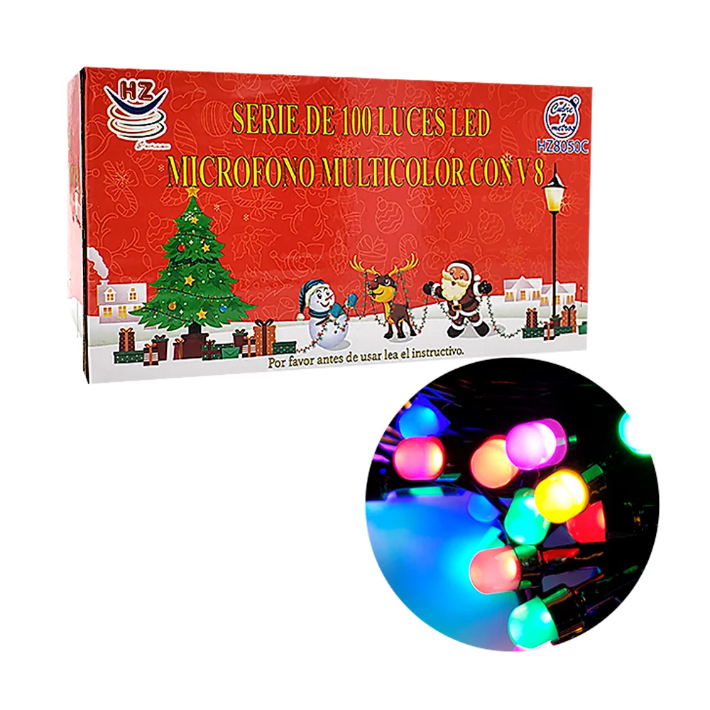 Serie de cable negro de 7 metros con 100 luces navideñas con diseño de micrófono y en tono multicolor / hz8050c
