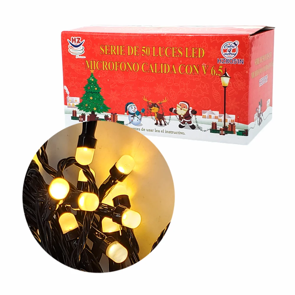 Serie de cable negro de 4 metros con 50 luces navideñas con diseño de microfóno y en tono cálido / hz8051n