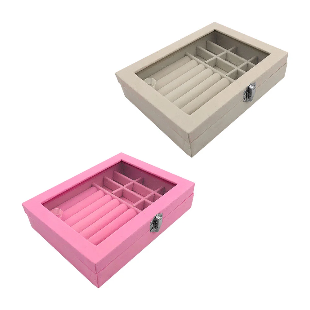 Joyero - alhajero de forma rectangular con 8 almohadillas y 9 compartimentos, 20x15x4.5cm, variedad de colores / hzh-705 / ln65-z31