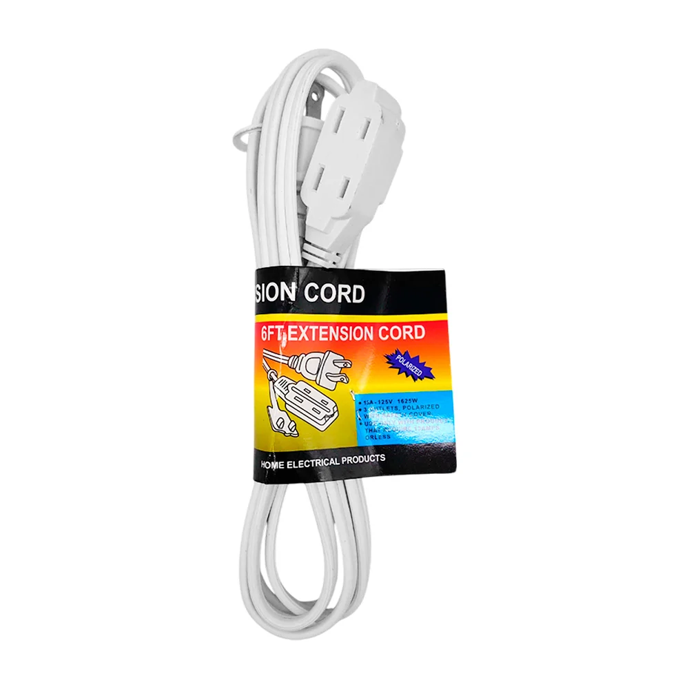 Extensión blanca eléctrica de 1.8 metros para uso doméstico / 6ft extension cord / i1105