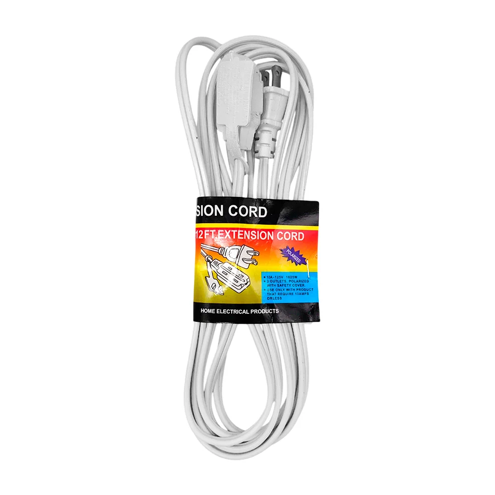Extensión blanca eléctrica de 3.6 metros para uso doméstico / 12ft extension cord / i1107