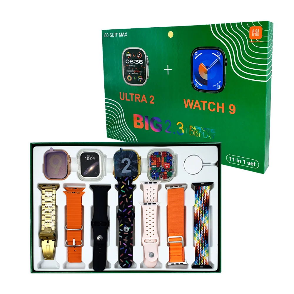 Juego de 2 Smart watch ultra 2 y watch 9 big 2.3 infinite display con set 11 en 1 de correas intercambiables y case / i50 suit max