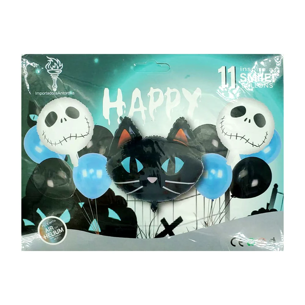 Set 11 globos con temática de halloween con diseño de gato / inn-wxtz-204