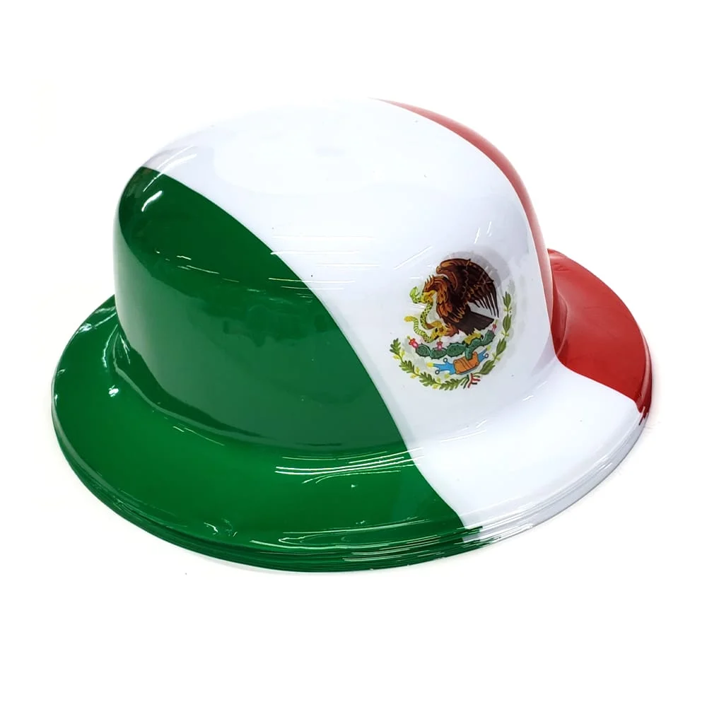 Paquete de 12 sombreros bombín con temática bandera de méxico / isa-mz-244