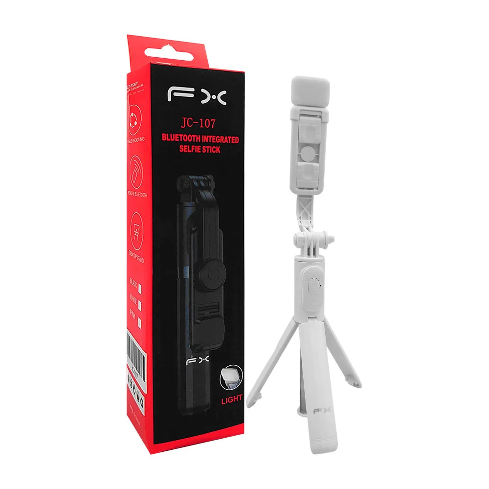 Mini soporte tripie - selfie stick ajustable con 3 puntos de apoyo, control remoto y luz led / jc-107 / soporte fx