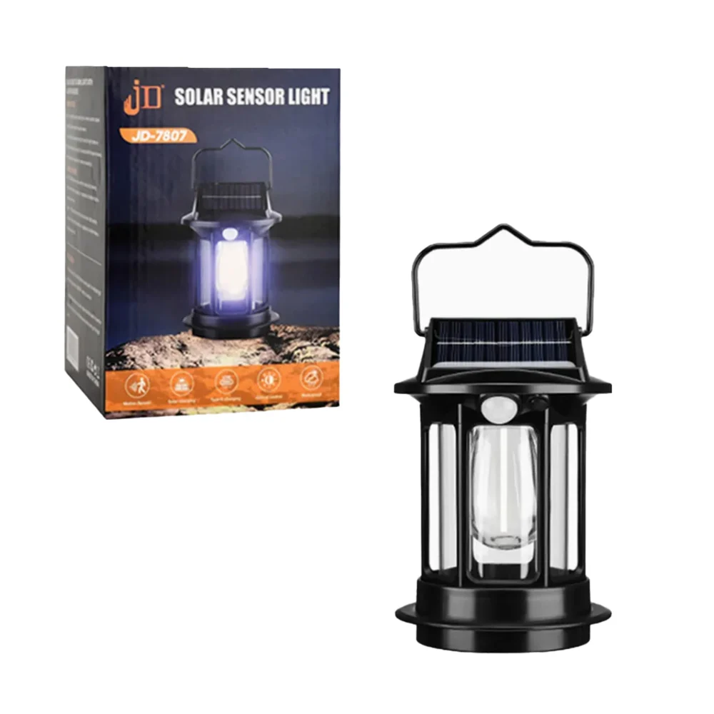 Lámpara led recargable tipo farol con panel solar y sensor de movimiento / jd-7801