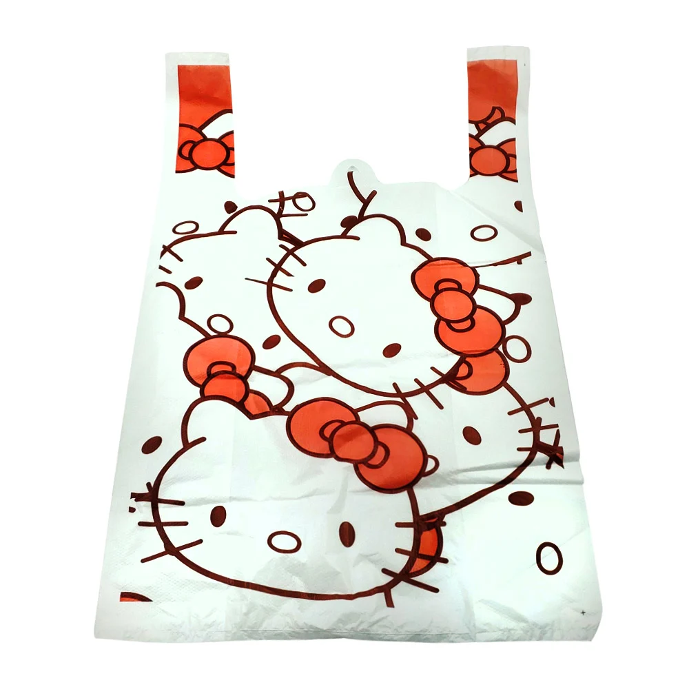 Paquete con 50 bolsas plásticas de camiseta, diseño de hello kitty 37x33cm, variedad de colores / jd-123
